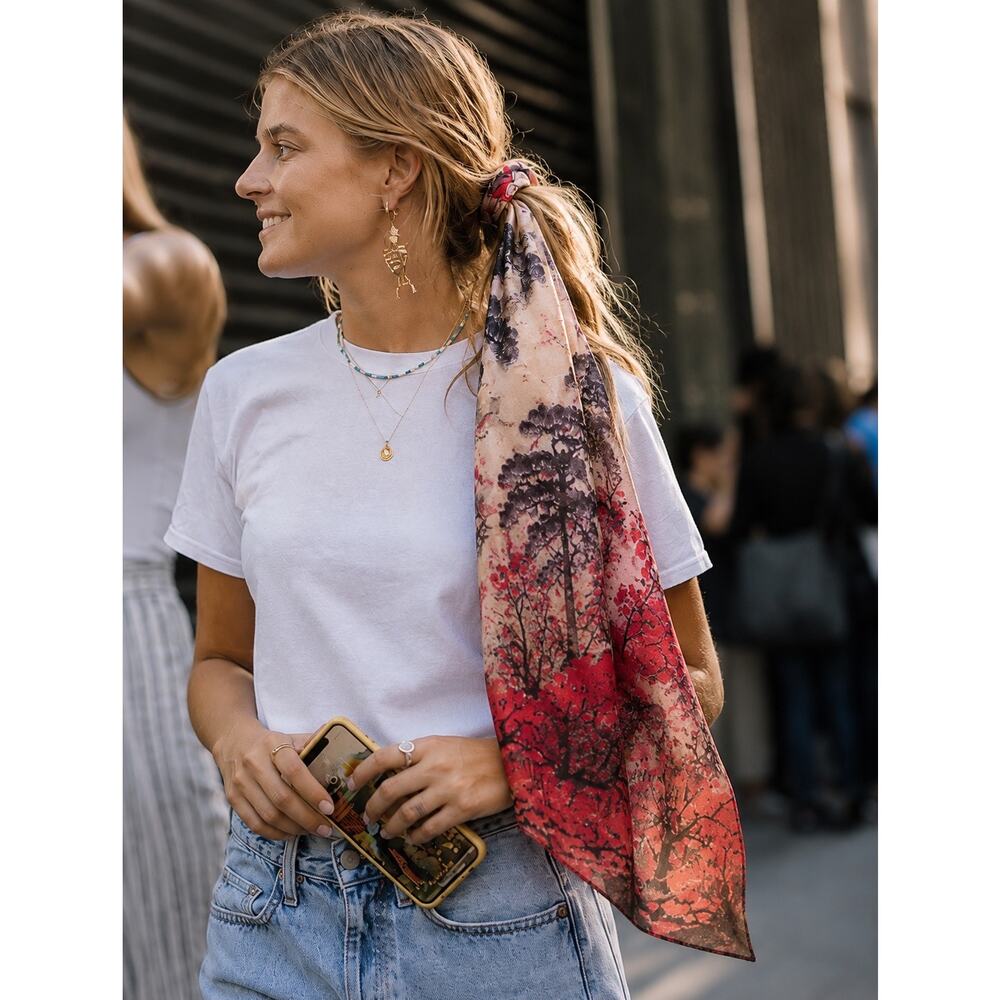 Romantic Watercolor Silk Scarf Shawl Hair Accessory Japan Inspired Romantic Wrap